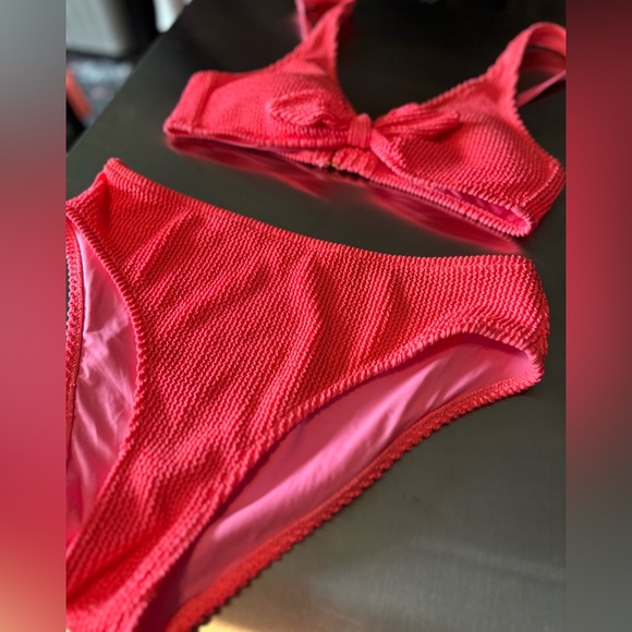 Kendall & Kylie Bikini Striped Laguna Snap Ribbed Knit Hot Pink SZ MEDIUM - Picture 8 of 9